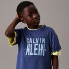 Boys Blue Logo Print Cotton T-Shirt, 1, hi-res