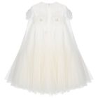 Girls White Flower Cape Tulle Dress, 1, hi-res