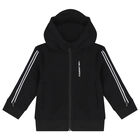 Younger Boys Black Logo Hooded Zip Up Top, 1, hi-res