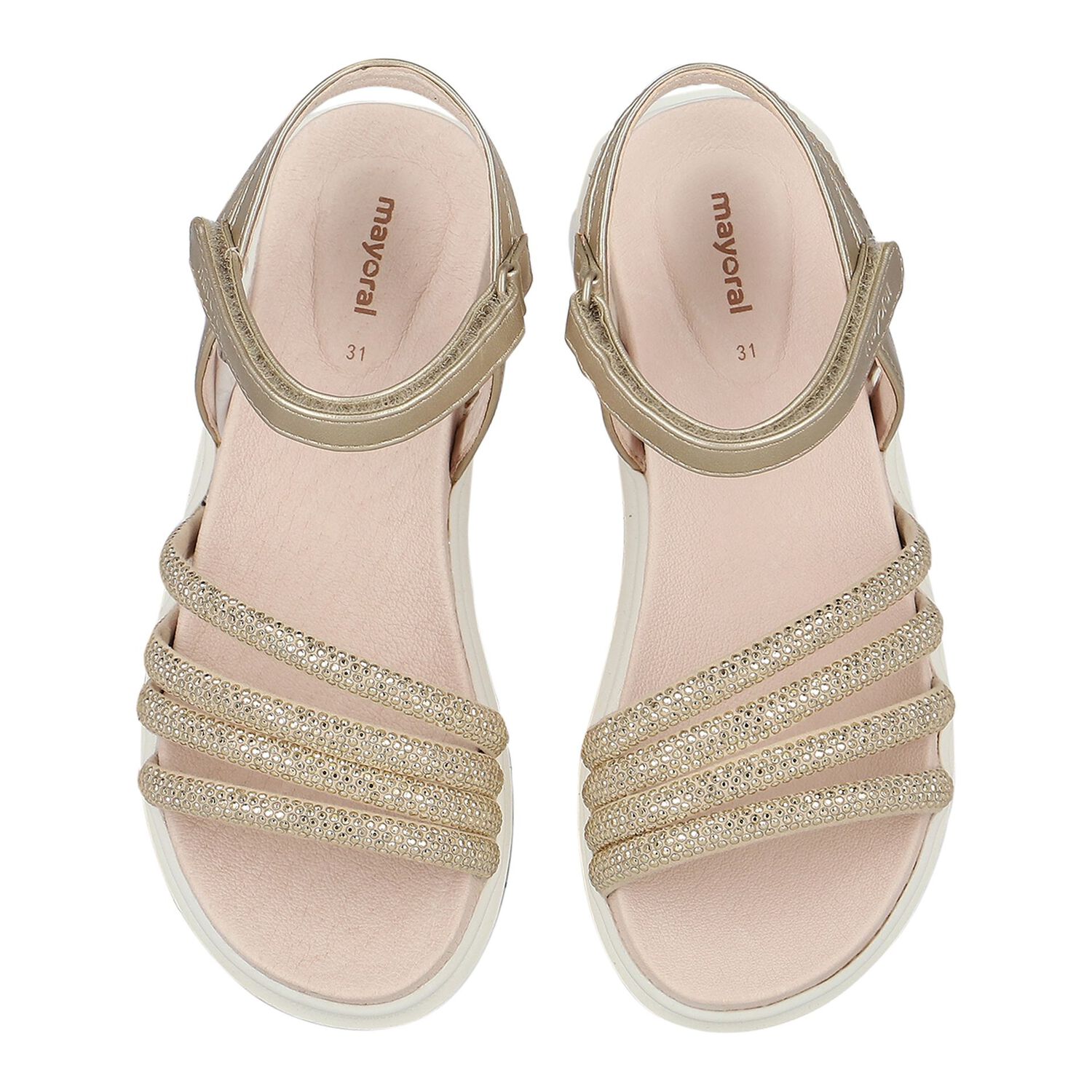Girls Ivory & Gold Sandals, 1, hi-res image number null