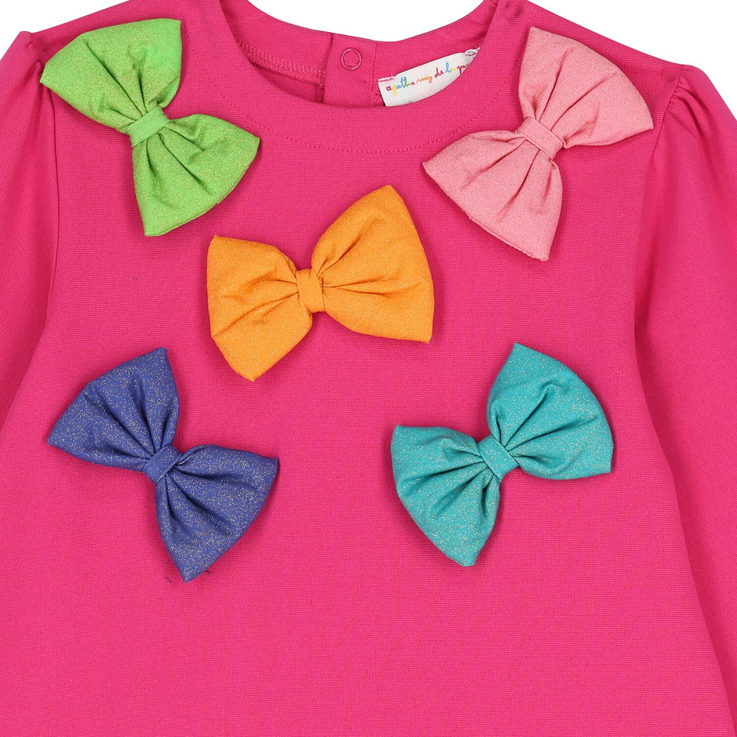 طقم فستان للبنات بفيونكه باللون الوردى والازرق , 2, hi-res