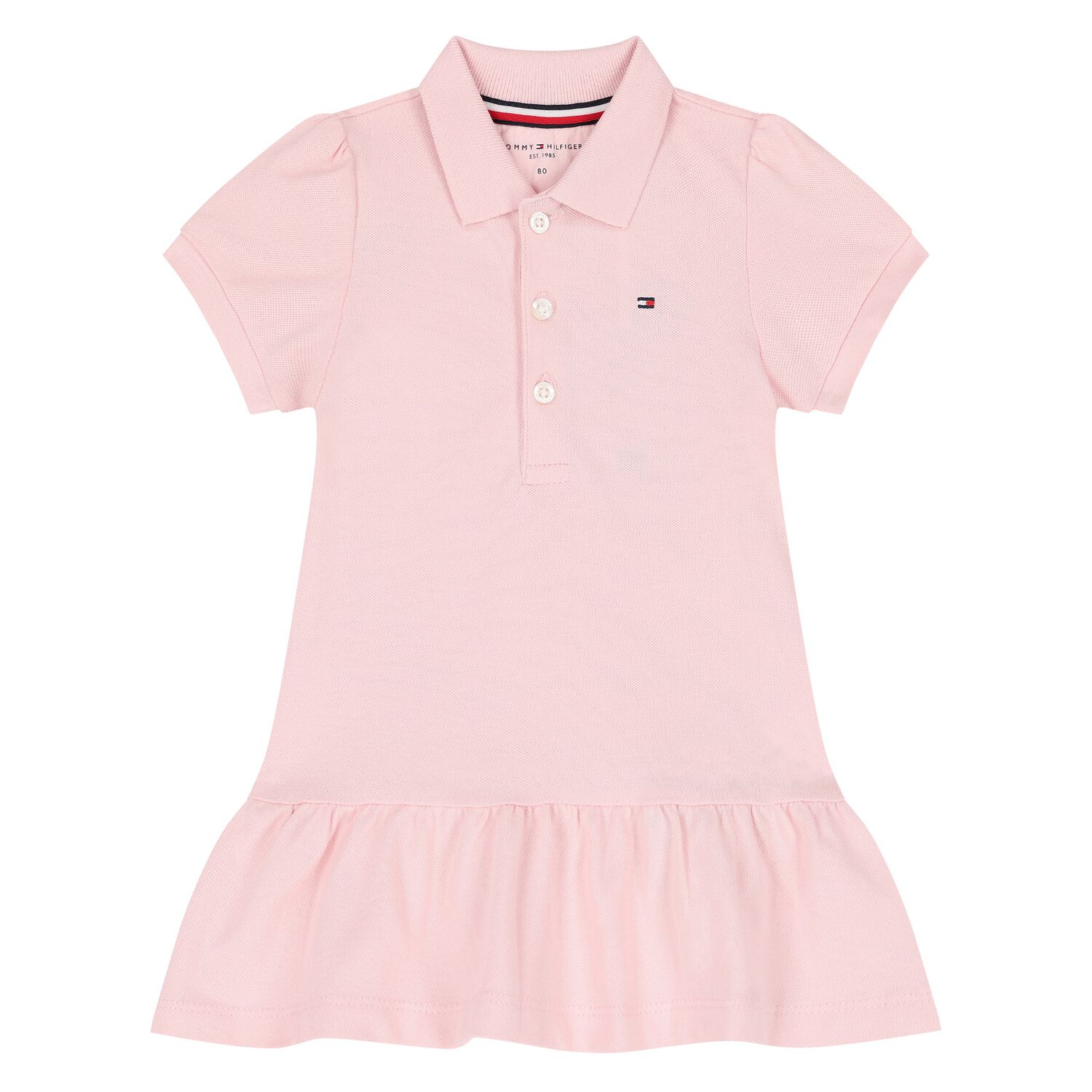 Younger Girls Pink Flag Embroidered Polo Dress, 1, hi-res
