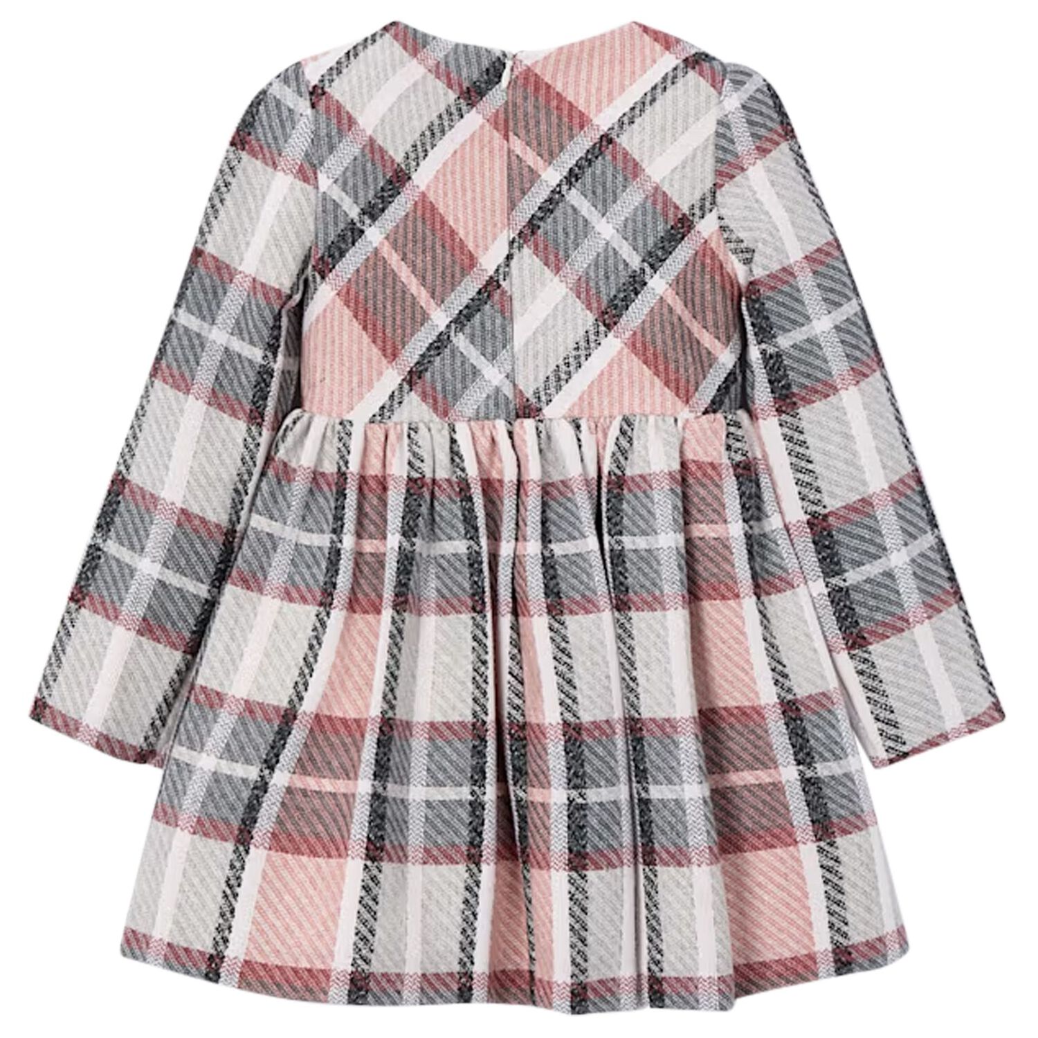 Girls Pink & Ivory Bow Checked Dress, 2, hi-res