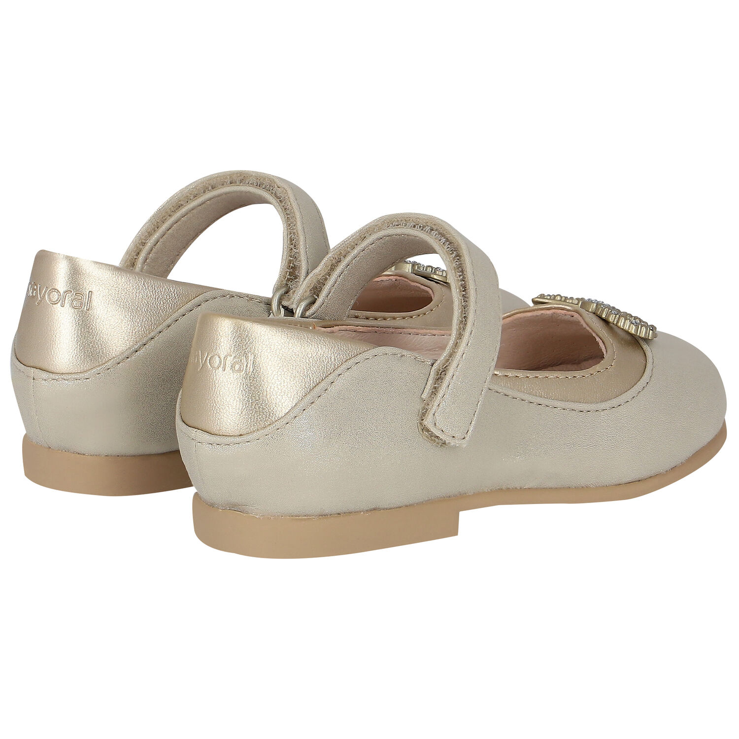 Younger Girls Gold Diamante Bow Shoes, 1, hi-res