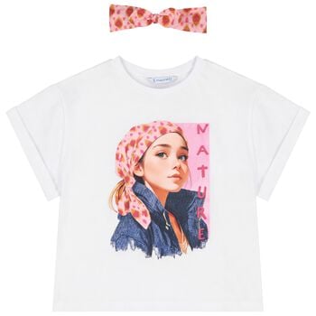 Girls White T-Shirt & Headband Set
