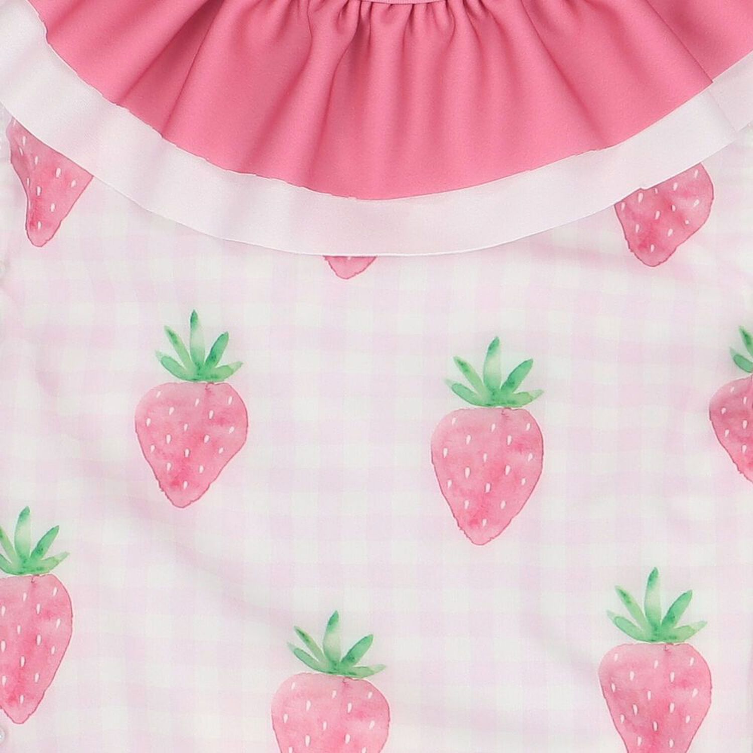 Girls White & Pink Gingham Strawberries Swimsuit, 2, hi-res