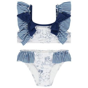 بيكيني للبنات باللونين الكحلي والأبيض