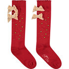 Girls Red Embellished Bow Socks, 1, hi-res