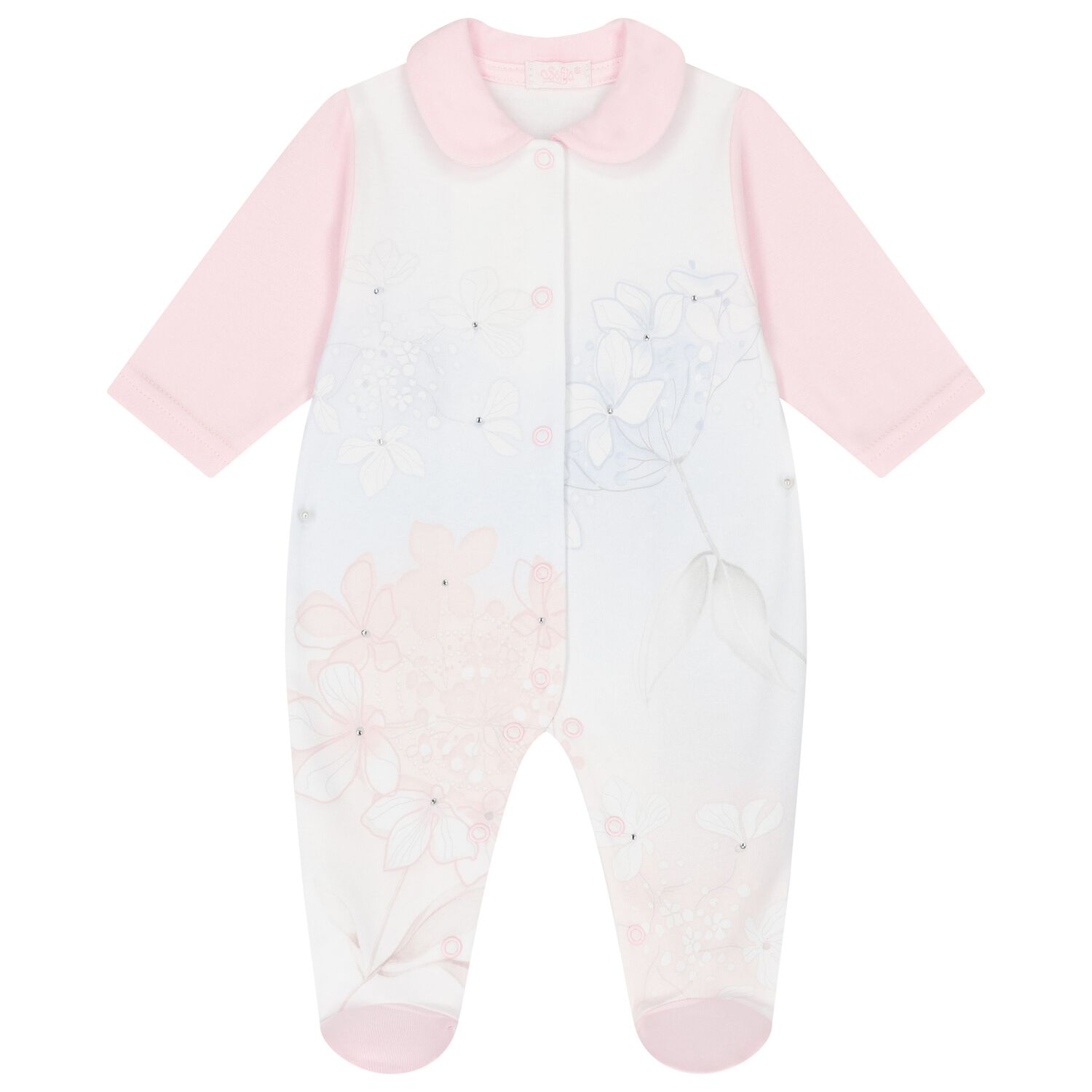 Baby Girls White & Pink Floral Babygrow, 1, hi-res