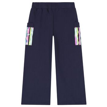 Girls Navy Blue Sequin Pocket Trousers