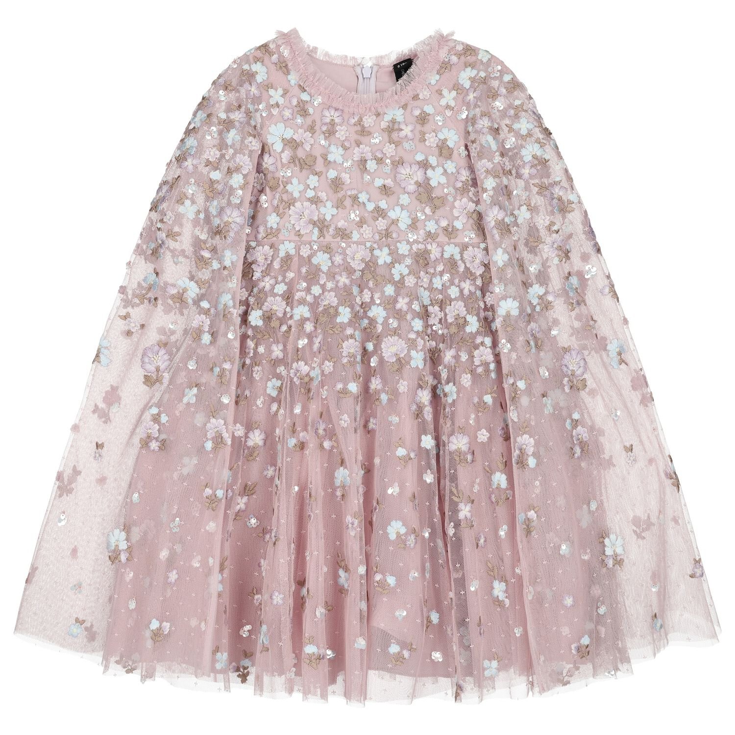 Girls Pink Tulle Cape Dress, 1, hi-res