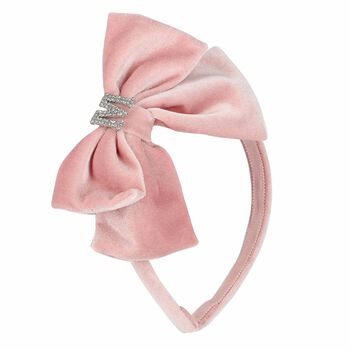 Girls Pink Velvet Bow Headband