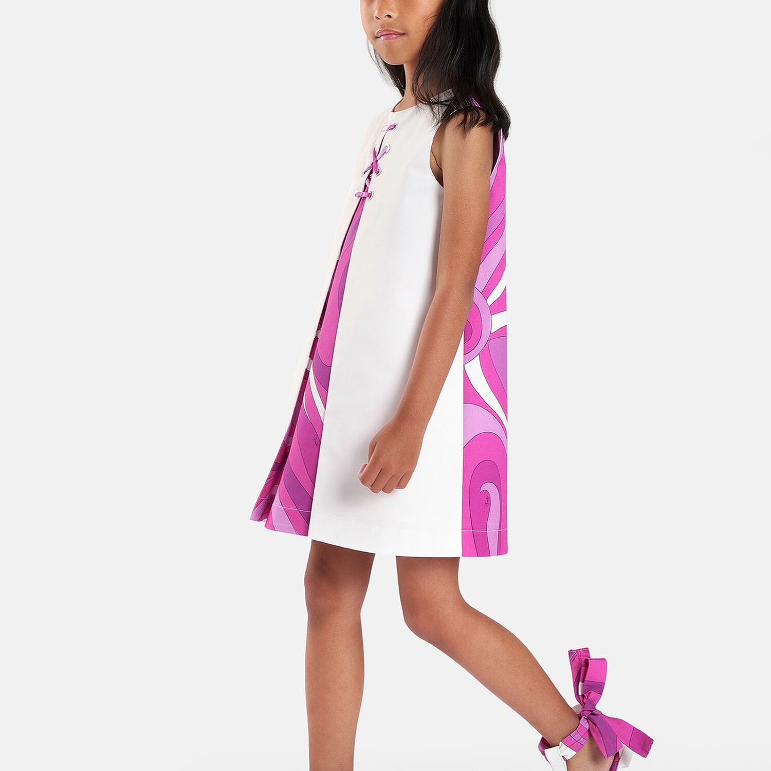 Girls White & Purple Marmo Sleeveless Dress, 1, hi-res