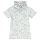 فستان بنات هودي بالشعار باللون العاجي والفضي, 1, hi-res