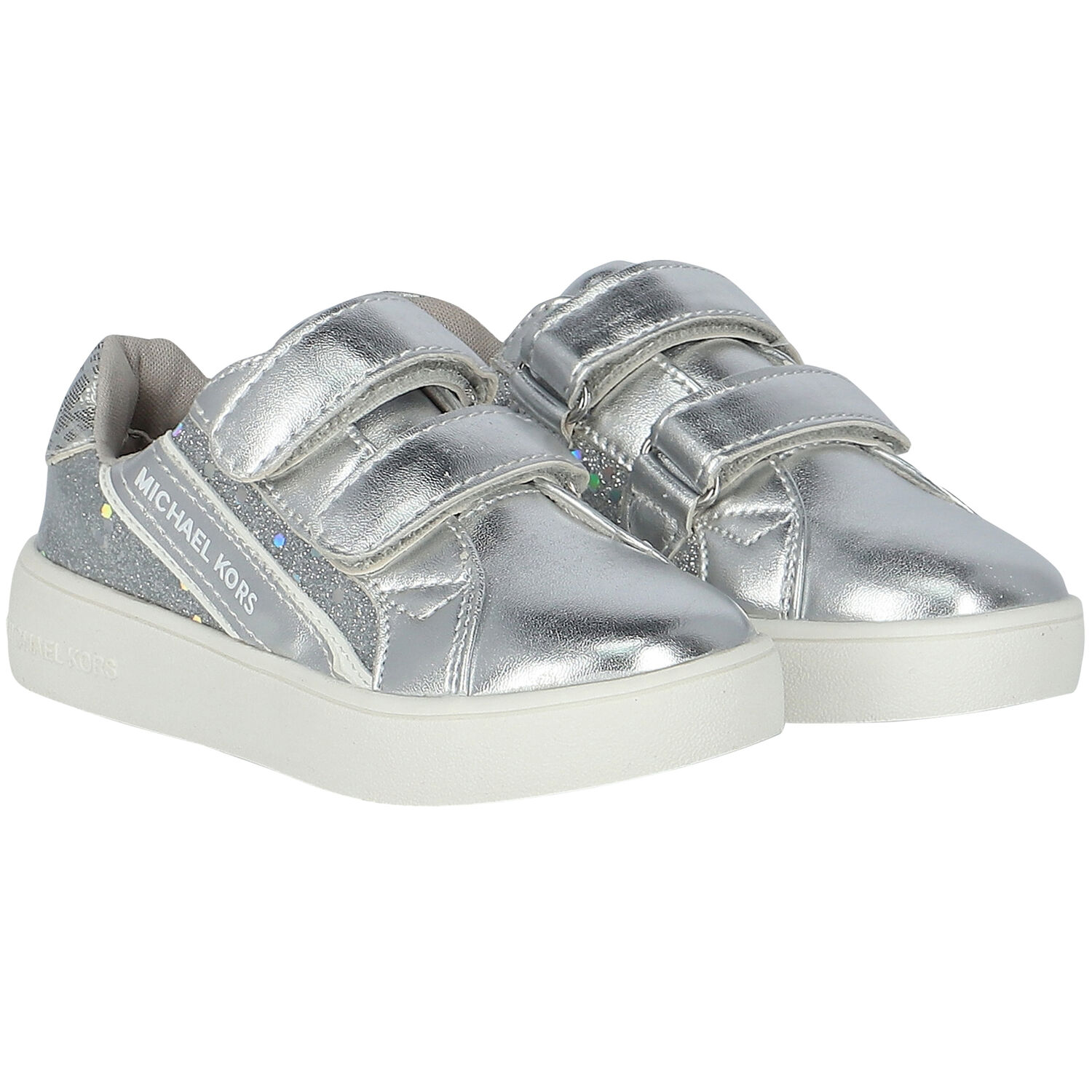 Girls Silver Logo Trainers, 1, hi-res