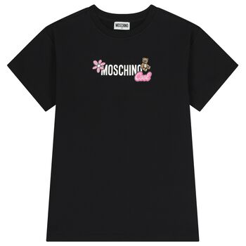 Girls Black Teddy Bear Logo Dress