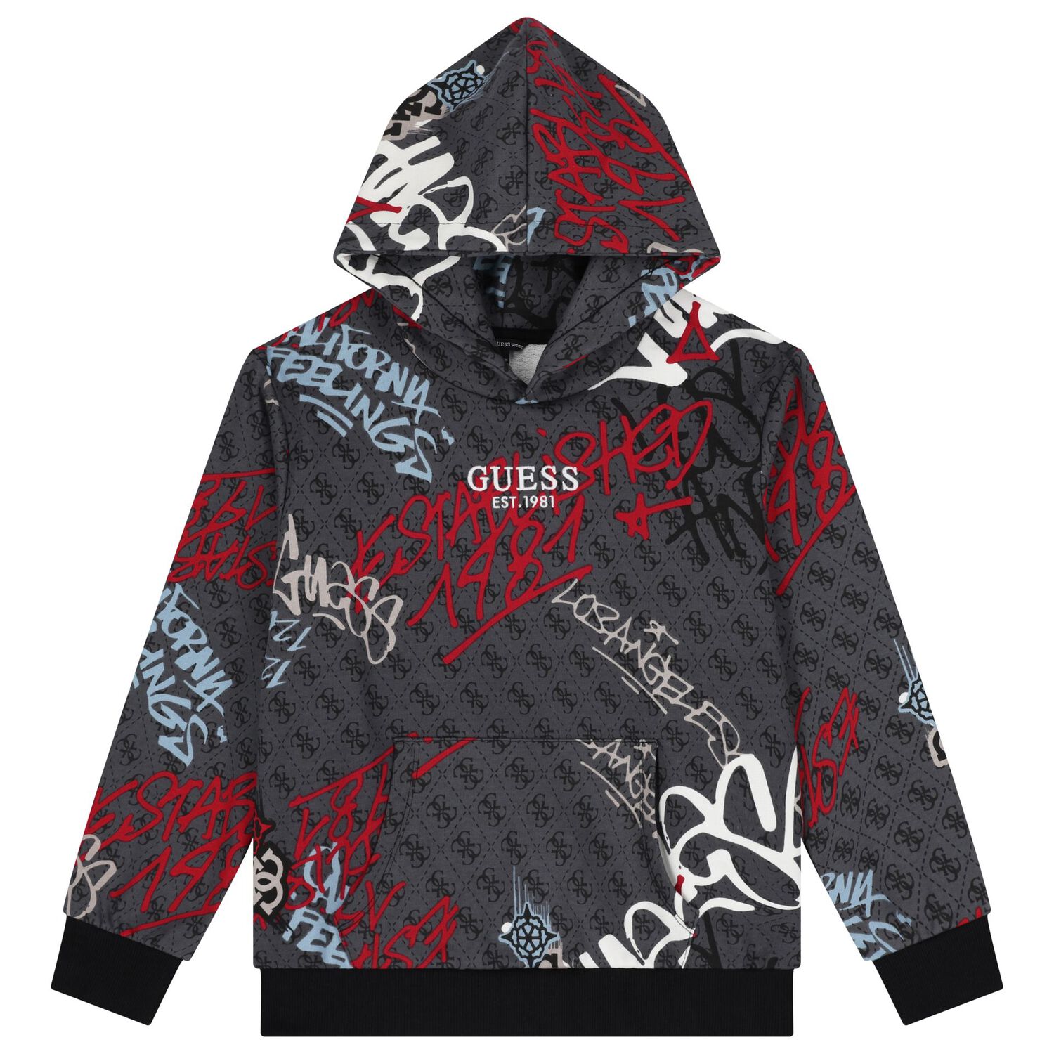 بلوزة بغطاء رأس وشعار رمادي للأولاد, 1, hi-res