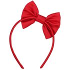 Girls Red Bow Satin Dress & Hairband Set, 1, hi-res