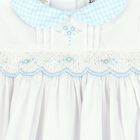 Baby Girls White & Blue Embroidered Dress, 1, hi-res