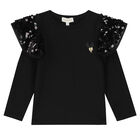 Girls Black Sequin Long Sleeve Top, 2, hi-res