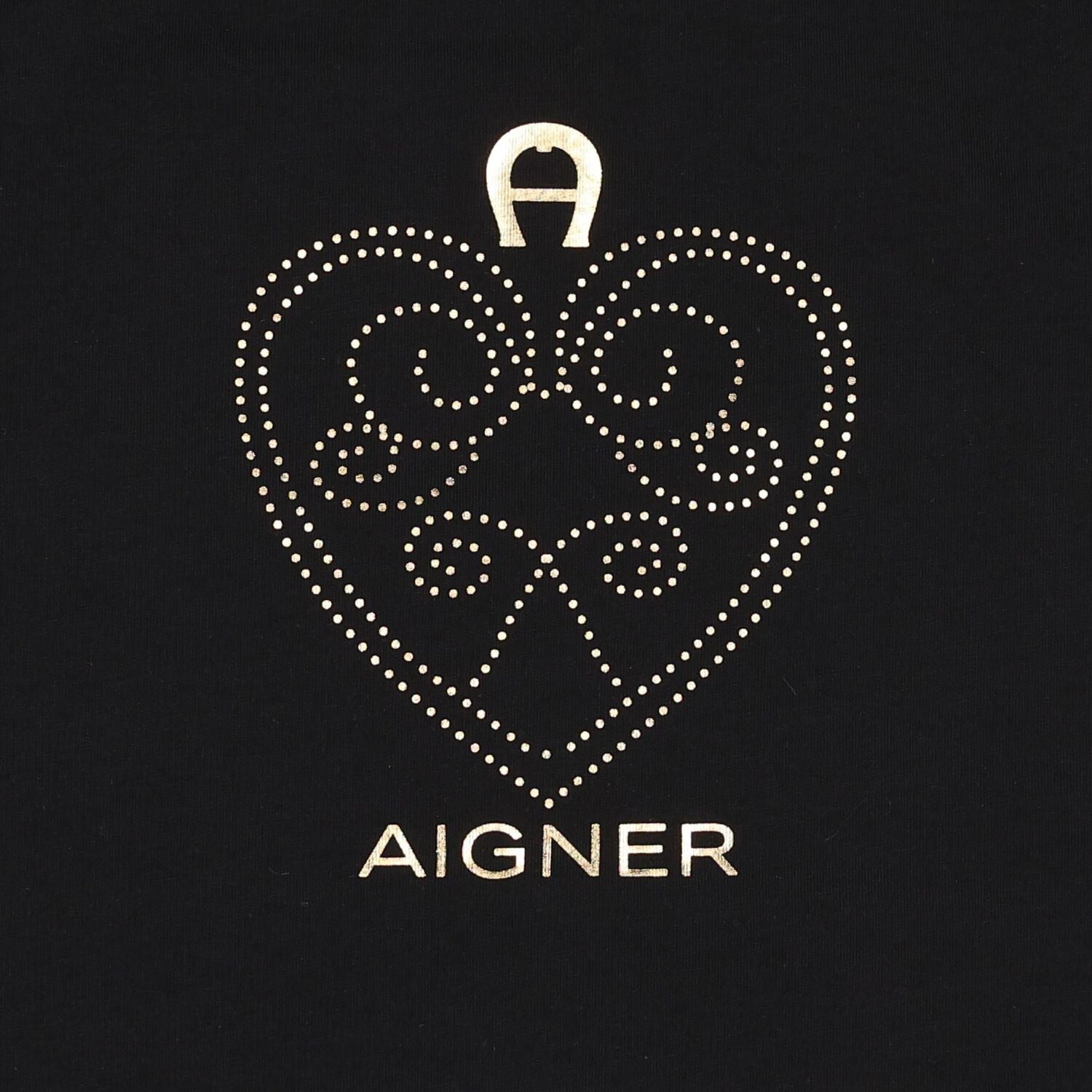Girls Black & Gold Heart Logo T-Shirt, 2, hi-res
