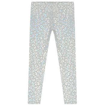 Girls Grey & Silver Animal Print Leggings