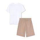 Boys White & Beige Logo Shorts Set, 1, hi-res