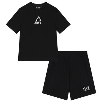 Boys Black Logo Shorts Set