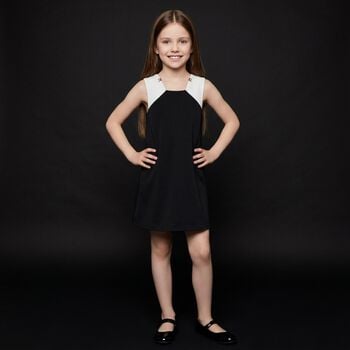 Girls Black & White Bow Dress