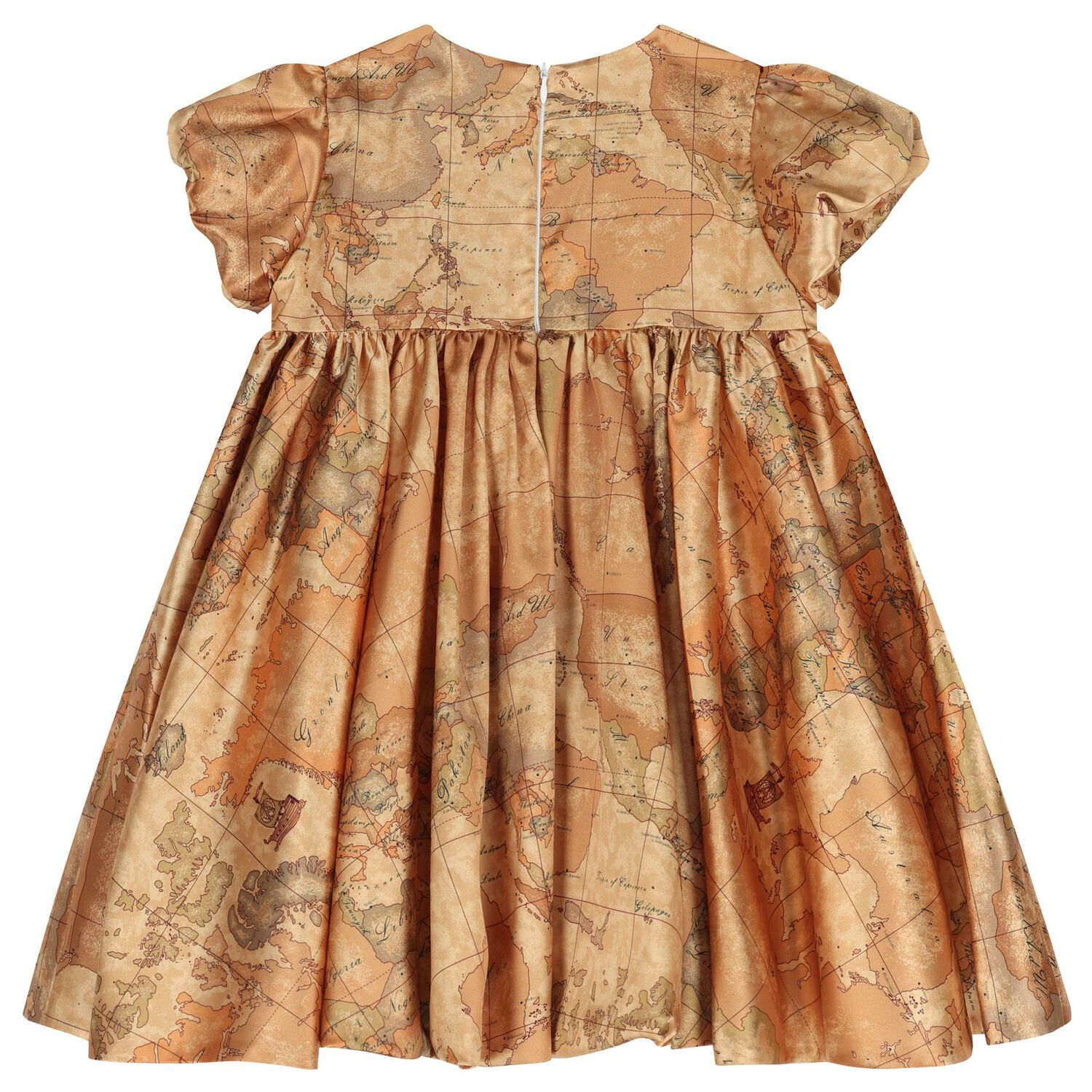 فستان للبنات باللون بيج بشعار خريطة جغرافية, 1, hi-res