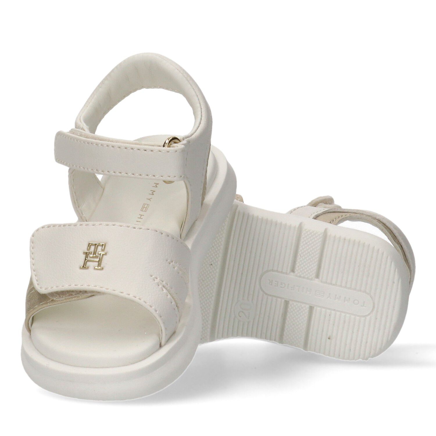 Girls White & Gold Logo Sandals, 2, hi-res