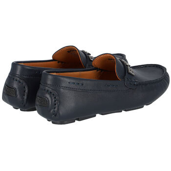 Boys Navy Blue Leather Loafers