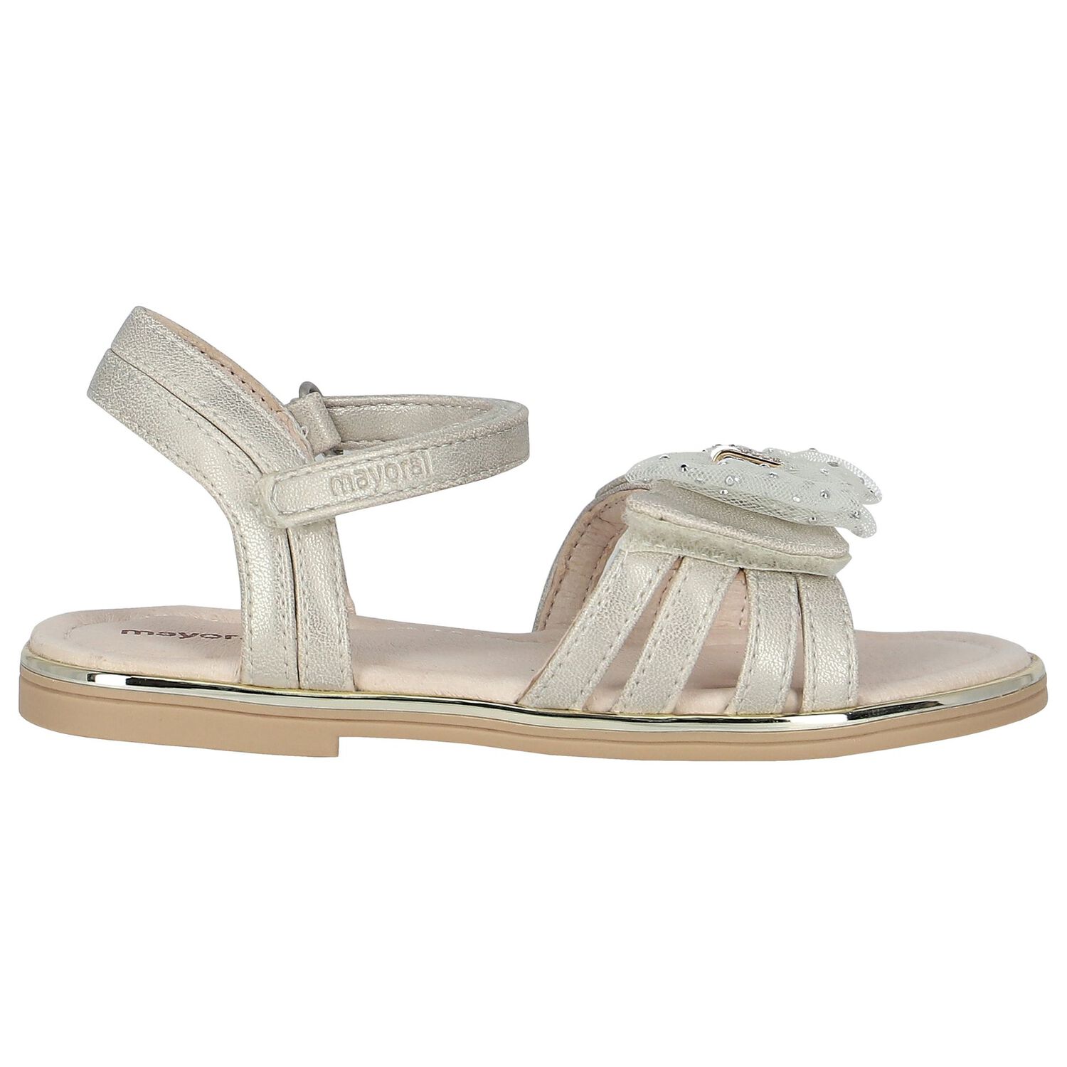 Girls Gold Embellished Bow Sandals, 1, hi-res image number null