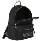 Girls Black & Gold Logo Backpack, 1, hi-res