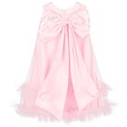 Girls Pink Satin & Tulle Bow Dress, 1, hi-res