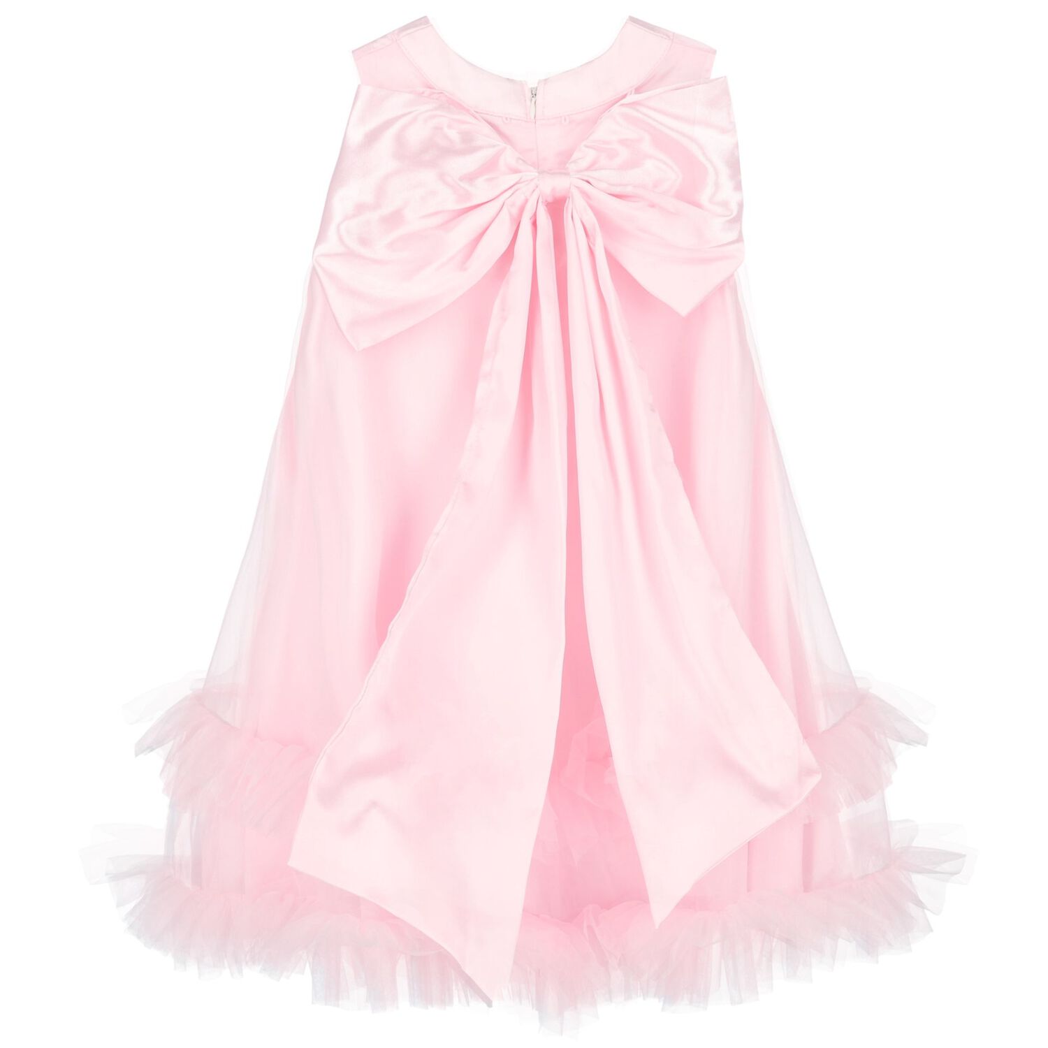 Girls Pink Satin & Tulle Bow Dress, 1, hi-res image number null