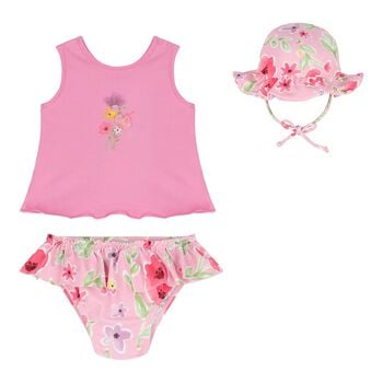 طقم سباحة باللون الوردي للبنات 