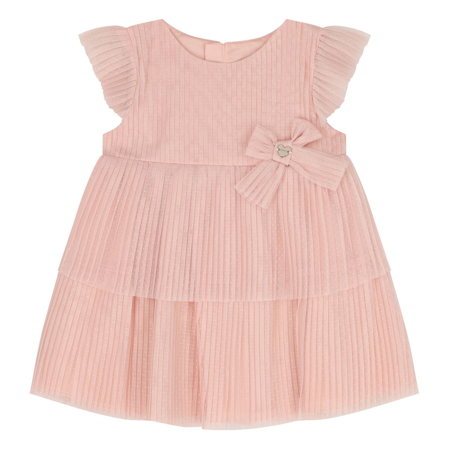 Younger Girls Pink Pleated Tulle Dress, 1, hi-res