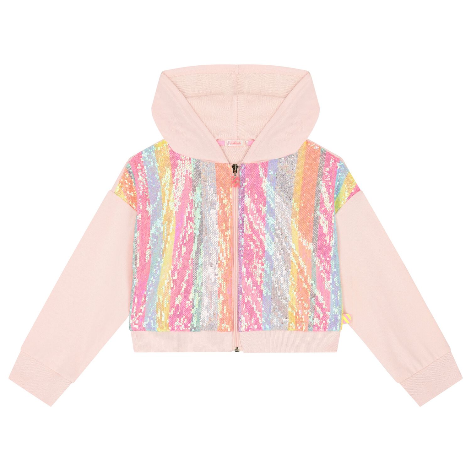Girls Pink Sequin Hooded Zip Up Top, 1, hi-res image number null