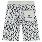 شورت برمودا أولاد بالشعار باللون الأبيض والرمادى, 1, hi-res