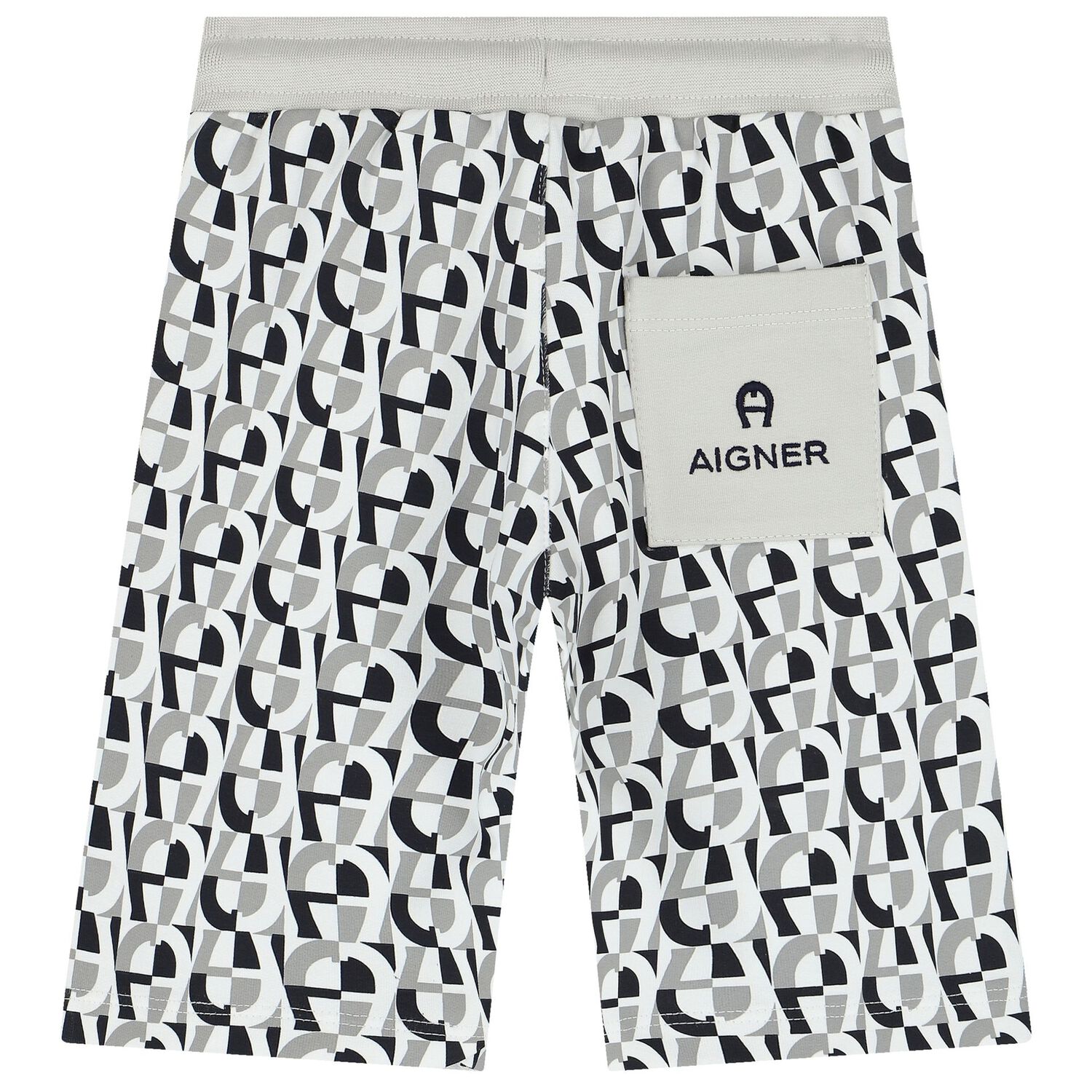 شورت برمودا أولاد بالشعار باللون الأبيض والرمادى, 1, hi-res