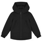 Boys Black Hooded Jacket, 1, hi-res