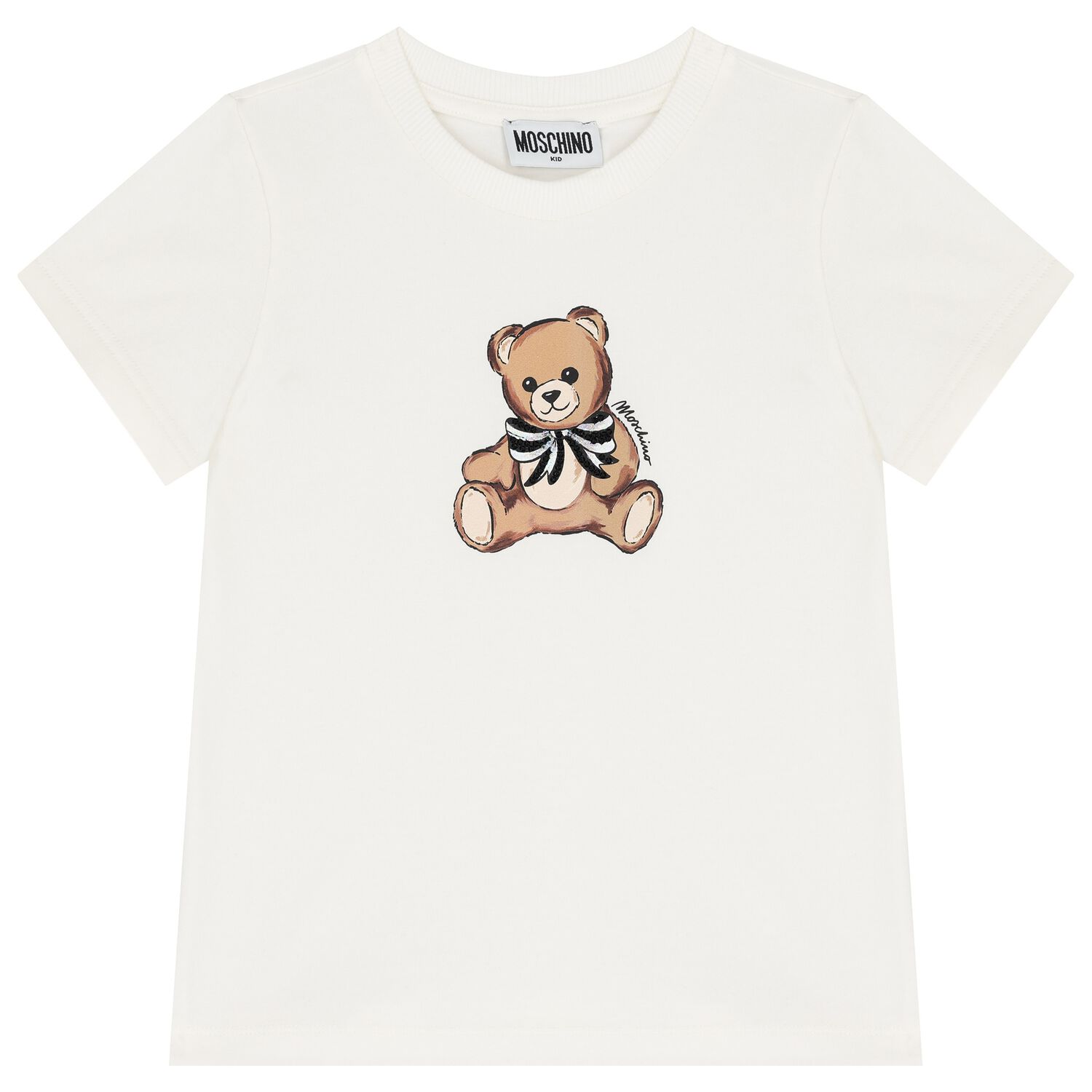 Girls White Teddy Bear Logo T-Shirt, 1, hi-res image number null
