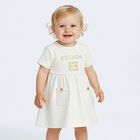 Younger Girls Ivory & Gold Logo Dress, 1, hi-res