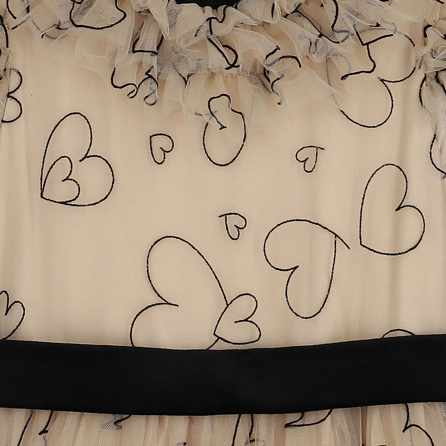 فستان بنات تول باللون الاسود و البيج , 1, hi-res