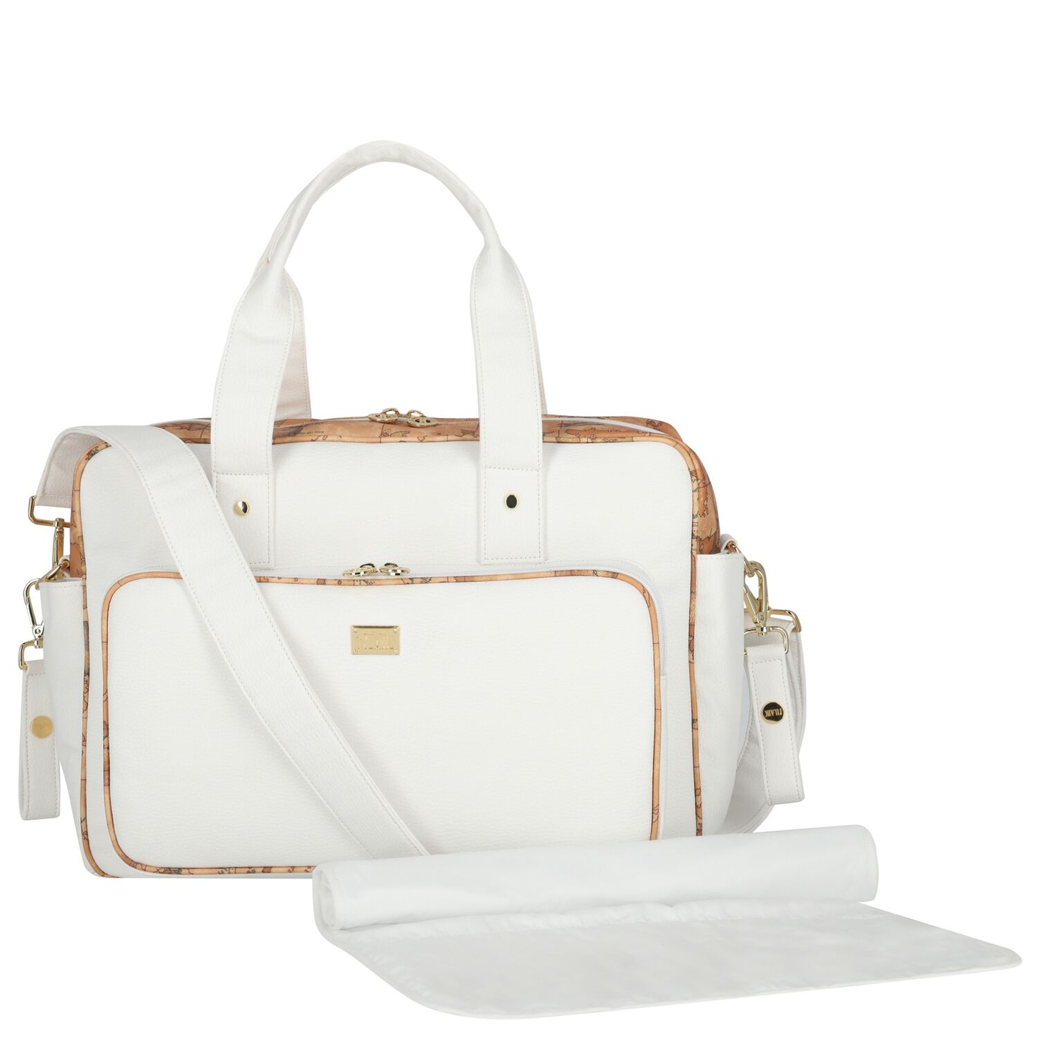 White & Beige Geo Map Baby Changing Bag, 1, hi-res