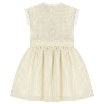 Girls Ivory & Gold Logo Dress