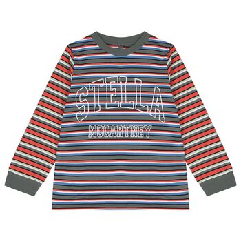 Boys Multi-Coloured Striped Logo Long Sleeve Top