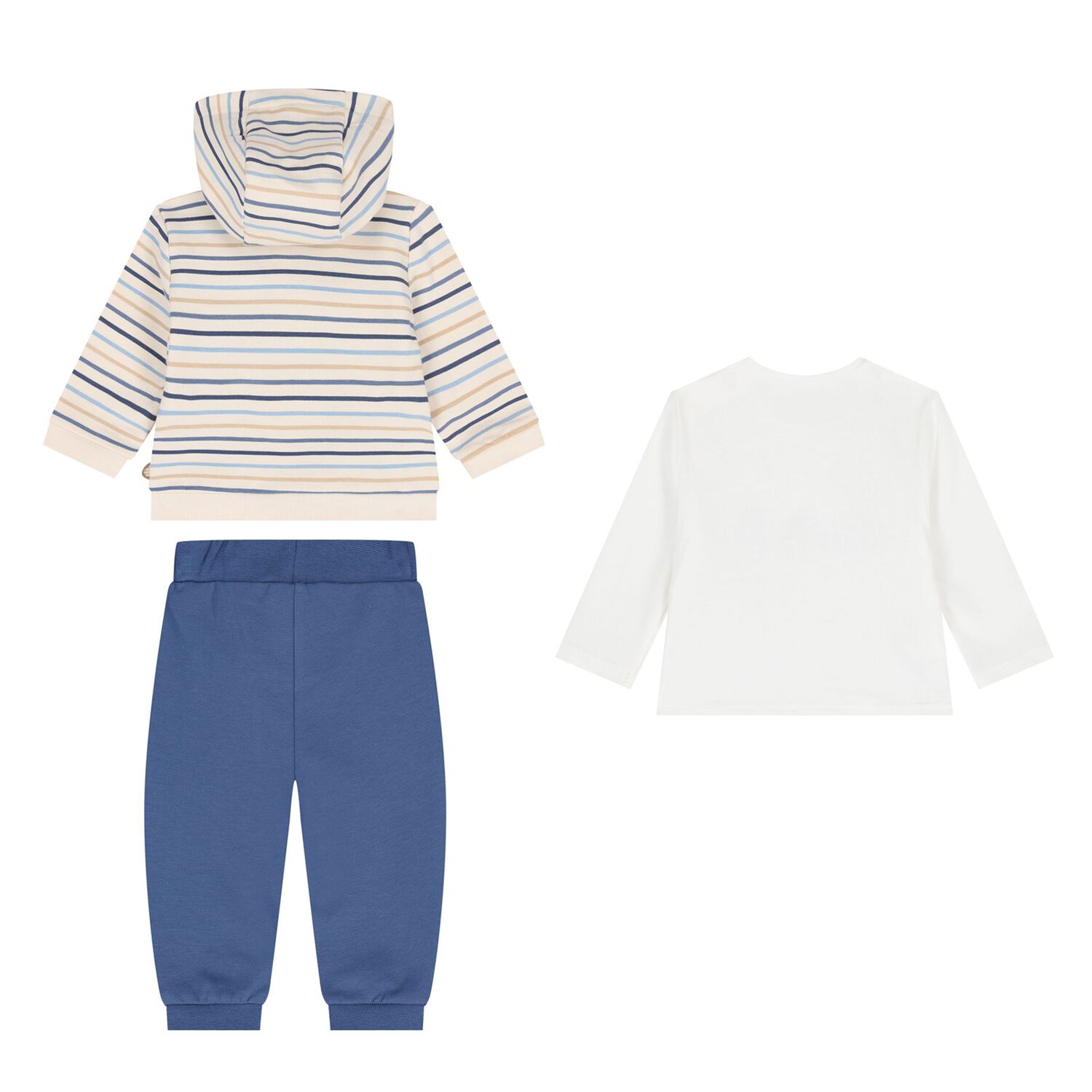 Baby Boys Blue, White & Beige Tracksuit Set (3 Piece), 1, hi-res