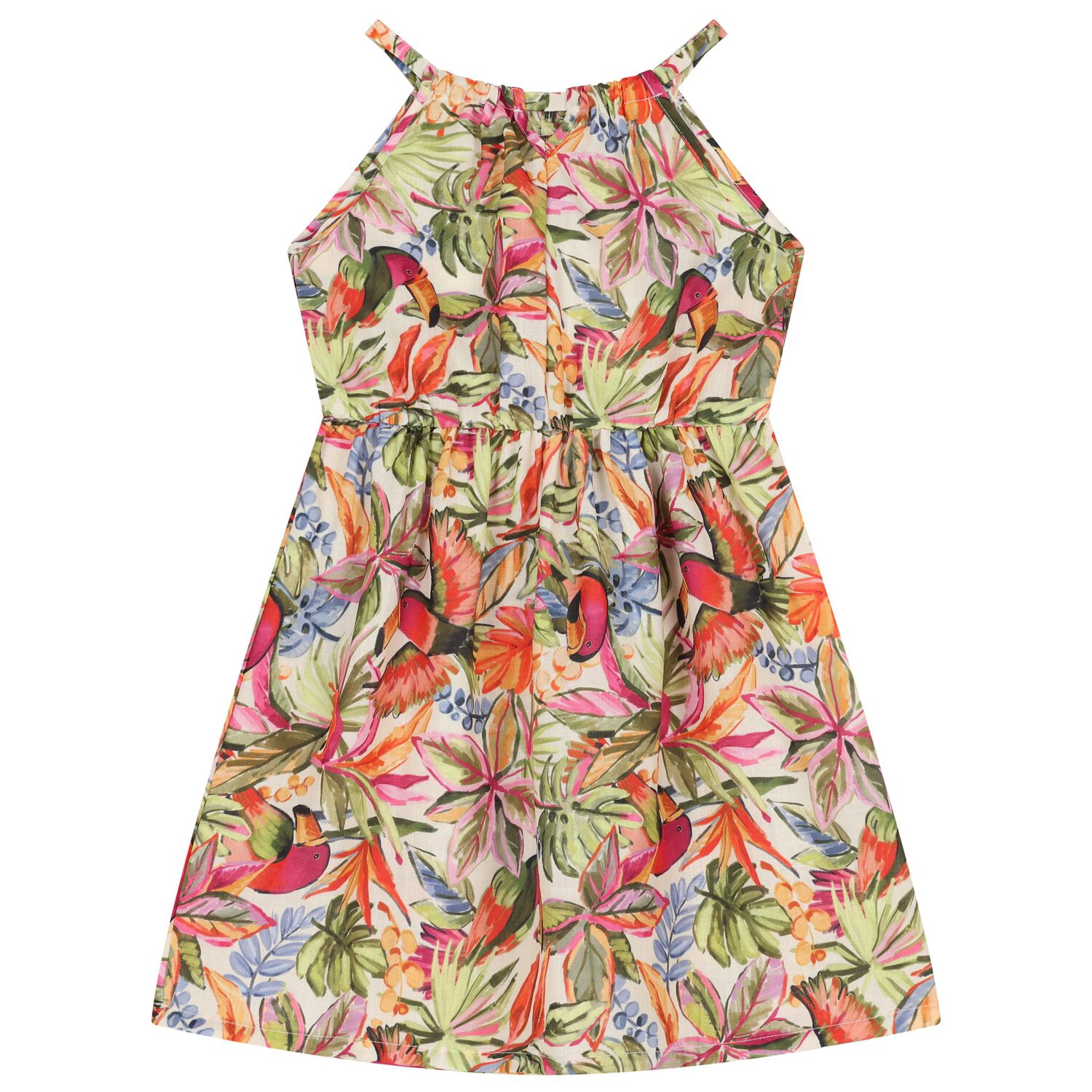 Girls Multi-Coloured Bird Dress, 1, hi-res